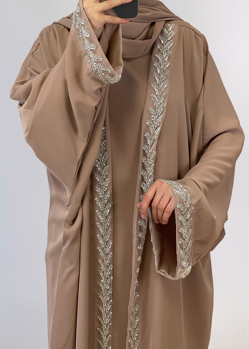 Dreiteilige Abaya Farah Taupe