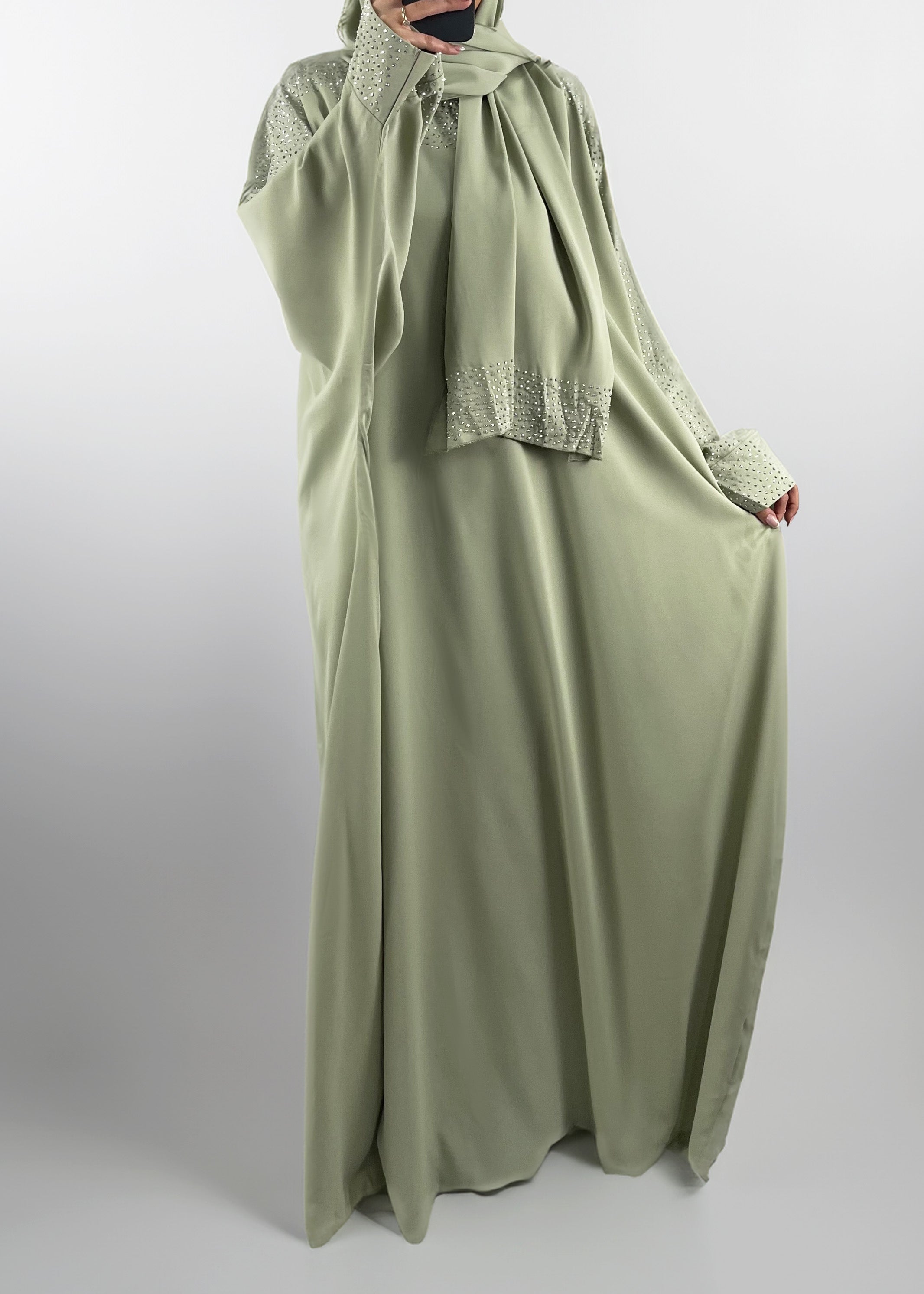 Weites Abaya Set mit Strass Mint