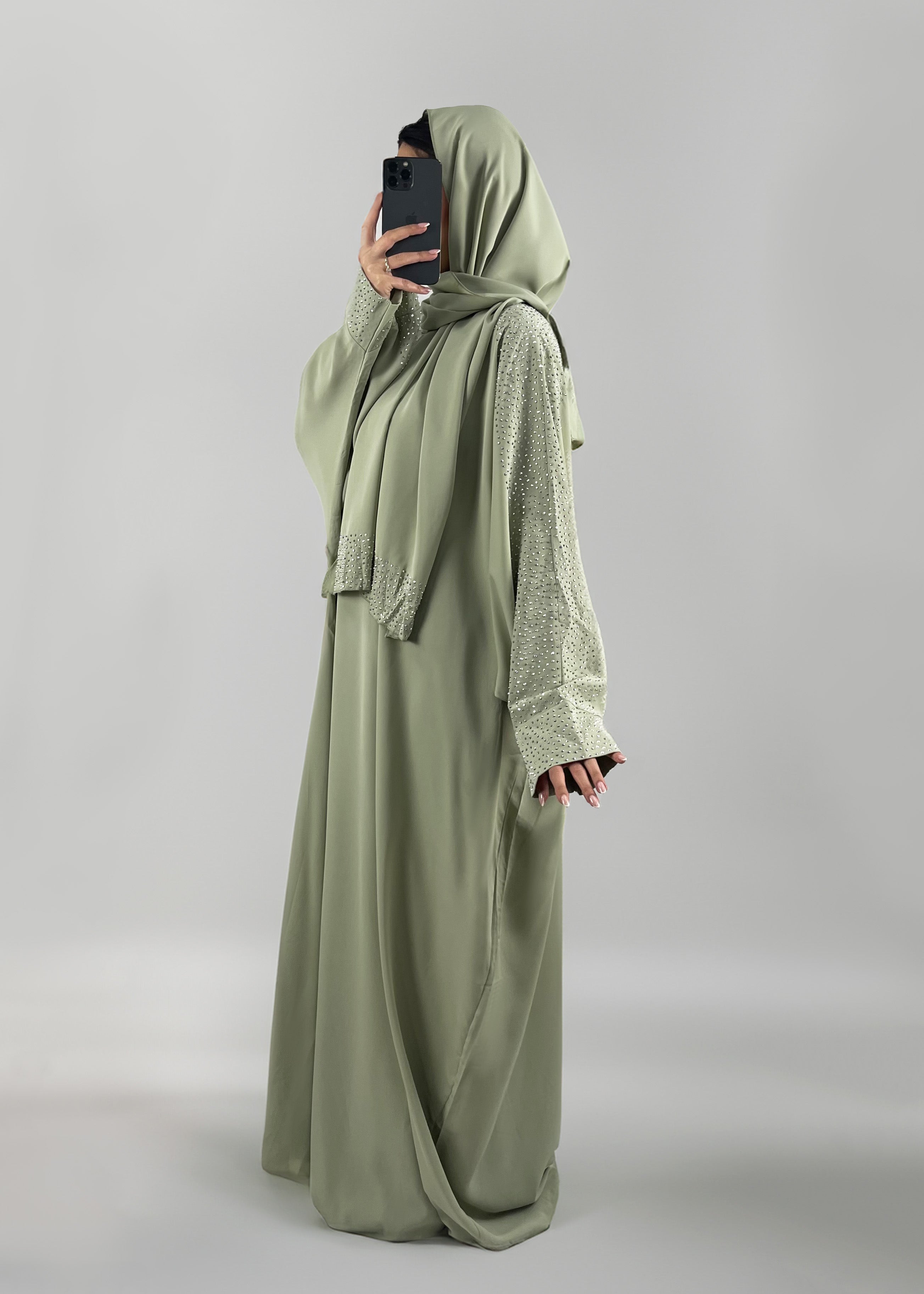 Weites Abaya Set mit Strass Mint