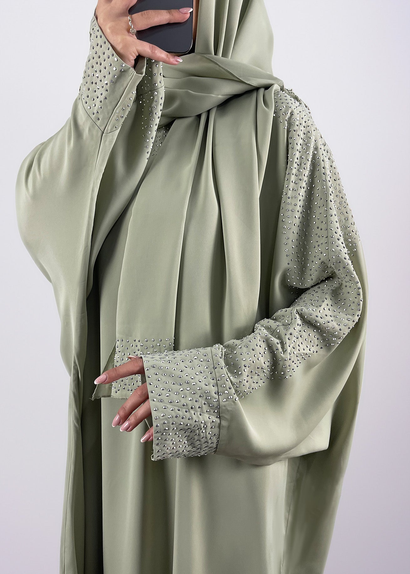 Weites Abaya Set mit Strass Mint