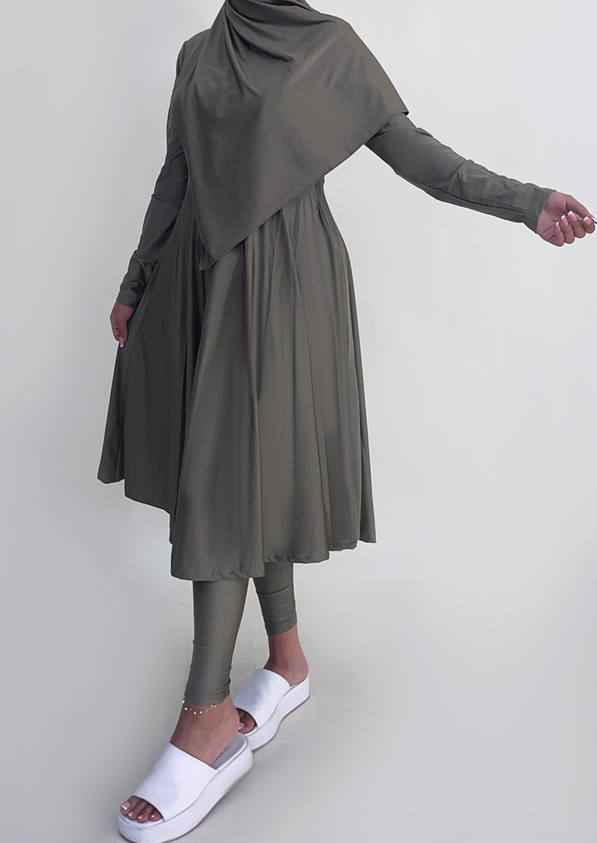 Burkini mit Reißverschluss Khaki